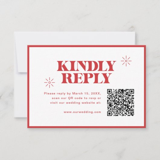 Cartons Réponse Mariage moderne rouge monochrome avec code QR (Devant)
