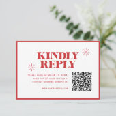 Cartons Réponse Mariage moderne rouge monochrome avec code QR (Debout devant)