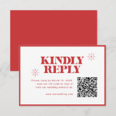 Cartons Réponse Mariage moderne rouge monochrome avec code QR (Devant / Derrière)