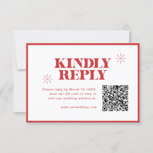Cartons Réponse Mariage moderne rouge monochrome avec code QR