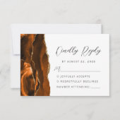 Cartons Réponse Mariage Moderne Script Agate Orange Brûlé Or (Devant)