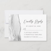 Cartons Réponse Mariage Moderne Script Argent Gris Agate (Devant)