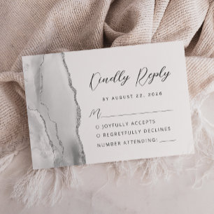 Cartons Réponse Mariage Moderne Script Argent Gris Agate