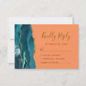 Cartons Réponse Mariage Moderne Teal Or Agate Tangerine (Devant)