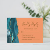 Cartons Réponse Mariage Moderne Teal Or Agate Tangerine (Debout devant)