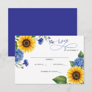 Cartons Réponse Mariage Moderne Tournesols Floraux Bleu Royal