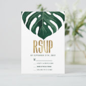 Cartons Réponse Mariage moderne Tropical Suisse feuille d'or au fr (Debout devant)