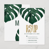 Cartons Réponse Mariage moderne Tropical Suisse feuille d'or au fr (Devant / Derrière)