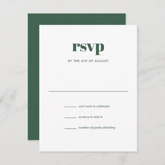 Cartons Réponse Mariage moderne vert tendance Mix Match (Devant / Derrière)