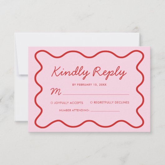Cartons Réponse Mariage moderne Wavy rose et rouge Retro Squiggle (Devant)