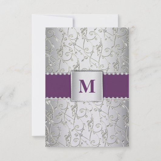Cartons Réponse Mariage Monogram Purple et Silver Swirl (Dos)