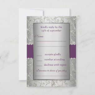 Cartons Réponse Mariage Monogram Purple et Silver Swirl