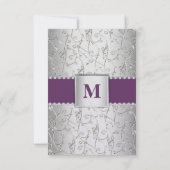 Cartons Réponse Mariage Monogram Purple et Silver Swirl (Dos)
