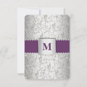 Cartons Réponse Mariage Monogram Purple et Silver Swirl (Dos)