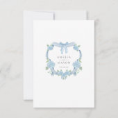 Cartons Réponse Mariage Monogramme Couronne Hydrangea Bleu Poussié (Dos)