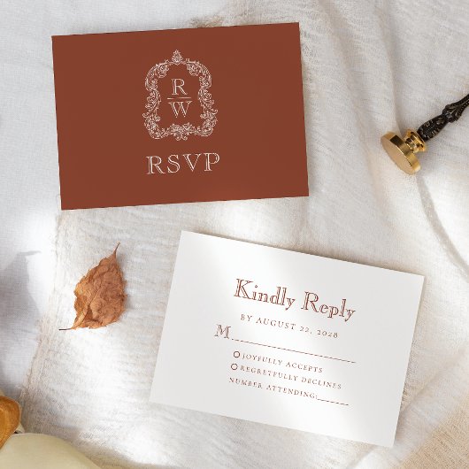 Cartons Réponse Mariage Monogramme Crest Terracotta
