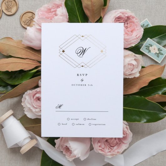 Cartons Réponse Mariage Monogramme de la marine classique