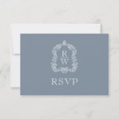 Cartons Réponse Mariage Monogramme Dusty Blue Crest (Devant)