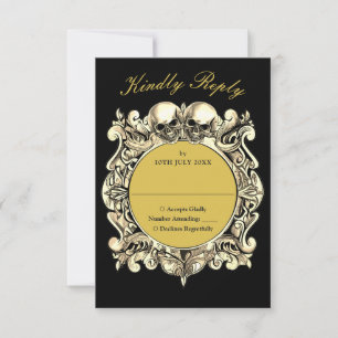 Cartons Réponse Mariage Monogramme Gothique Noir Et Or