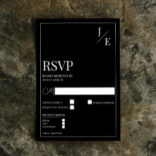 Cartons Réponse Mariage monogramme minimal Noir