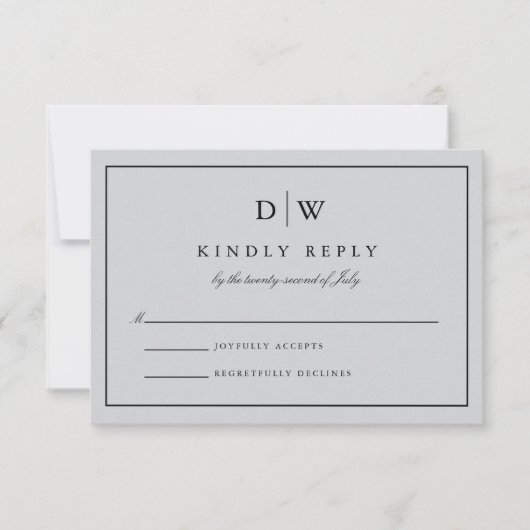 Cartons Réponse Mariage Monogramme Minimaliste (Devant)