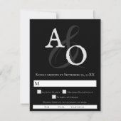 Cartons Réponse Mariage Monogramme minimaliste noir (Devant)