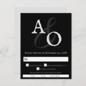 Cartons Réponse Mariage Monogramme minimaliste noir (Devant / Derrière)
