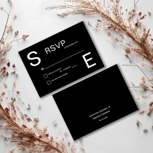 Cartons Réponse Mariage monogramme moderne noir et blanc