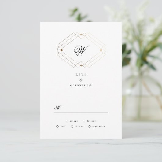 Cartons Réponse Mariage Monogramme rose Rose doré classique (Debout devant)