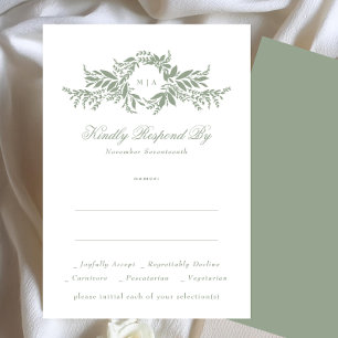 Cartons Réponse mariage monogramme vintage vert sauge vert feuille