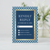 Cartons Réponse Mariage Motif Blue Moroccan Quatrefoil (Debout devant)