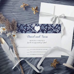 Cartons Réponse Mariage Motif Fleur sauvage Indigo Meadow