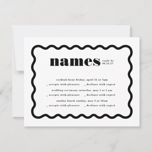 Cartons Réponse Mariage multiévénement moderne Bold Wavy Frame (Devant)