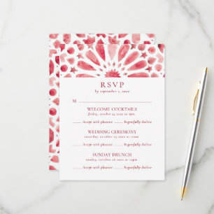 Cartons Réponse Mariage multiple événements motif rouge marocain