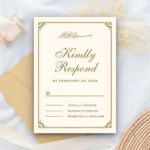 Cartons Réponse Mariage musulman avec bordure crème et or