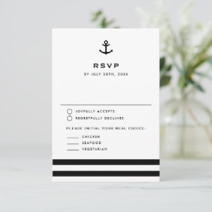Cartons Réponse Mariage Naudtique Ancre Noir et Blanc Moderne
