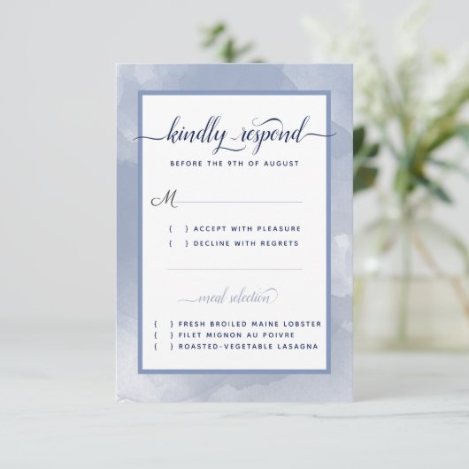Cartons Réponse Mariage #Nautique Marine Bleu Acier Aquarelle Evén (Debout devant)