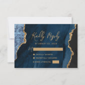 Cartons Réponse Mariage Navy Blue Agate Or Script (Devant)