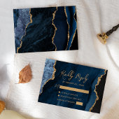Cartons Réponse Mariage Navy Blue Agate Or Script