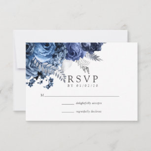Cartons Réponse Mariage Navy et Blanc avec Feuille d'Argent