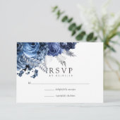 Cartons Réponse Mariage Navy et Blanc avec Feuille d'Argent (Debout devant)