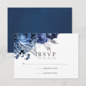 Cartons Réponse Mariage Navy et Blanc avec Feuille d'Argent (Devant / Derrière)