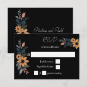 Cartons Réponse Mariage noir contrastant des tournesols (Devant / Derrière)