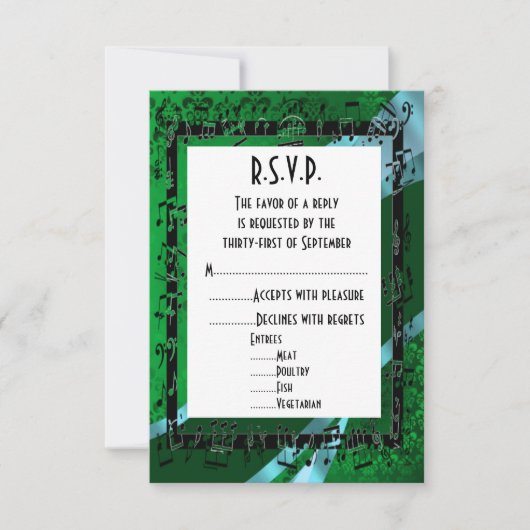 Cartons Réponse Mariage noir damassé vert (Devant)