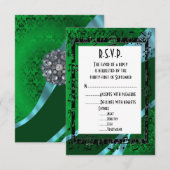 Cartons Réponse Mariage noir damassé vert (Devant / Derrière)