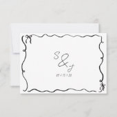 Cartons Réponse Mariage noir et blanc à main rétro (Devant)