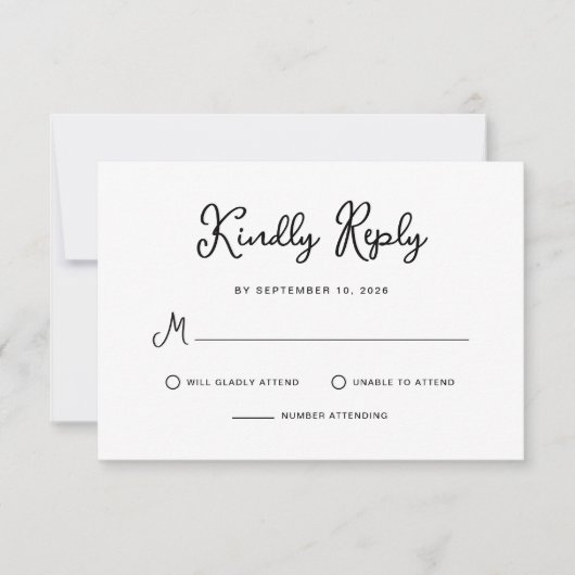 Cartons Réponse Mariage noir et blanc doux et blanc simple (Devant)