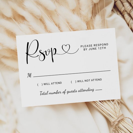 Cartons Réponse Mariage noir et blanc Heart Script