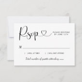 Cartons Réponse Mariage noir et blanc Heart Script (Devant)