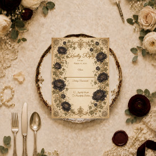 Cartons Réponse Mariage Noir Pivoine Maussade